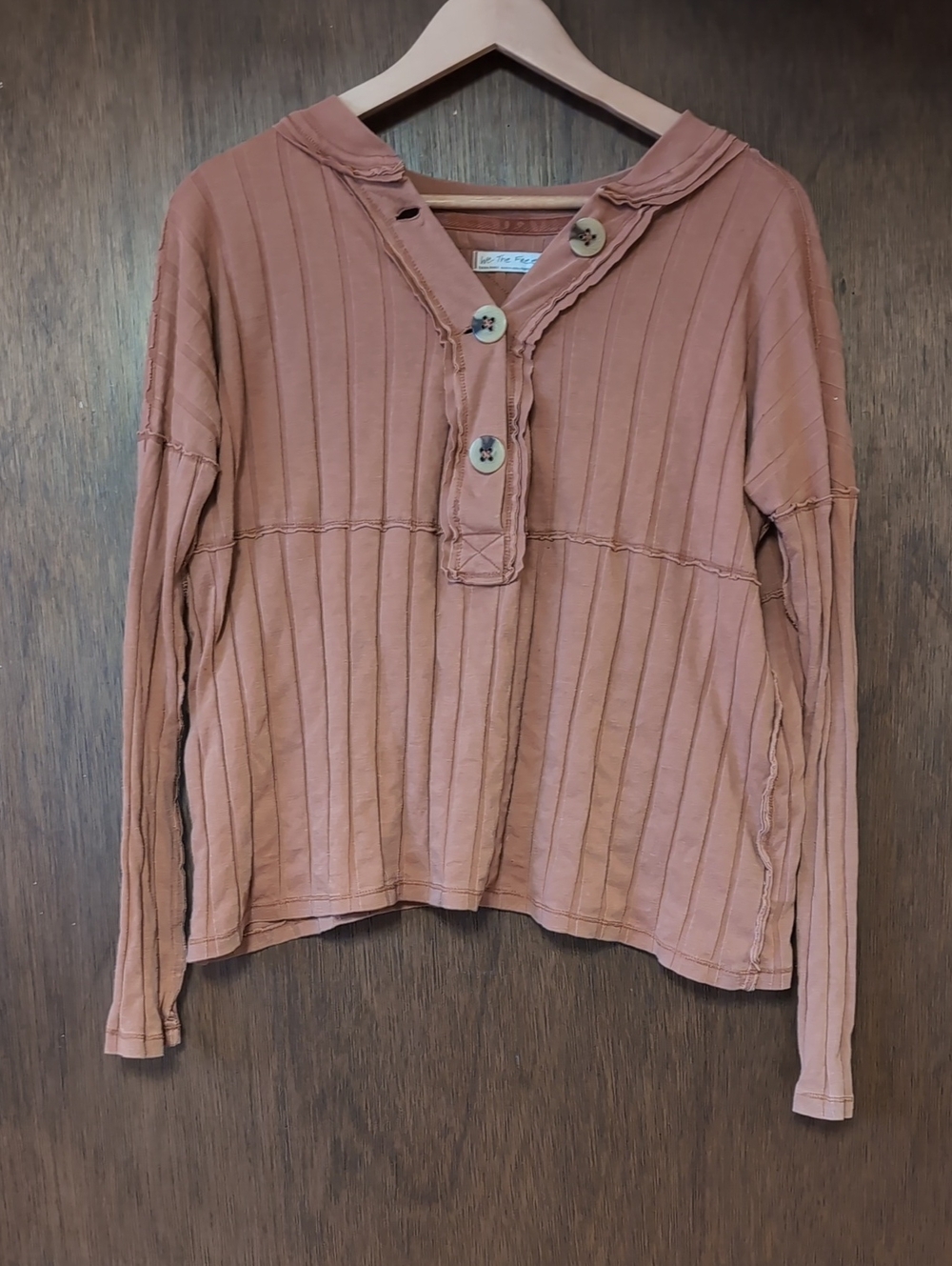 We The Free Ribbed Henley Long-Sleeve Top - Dusty Rose